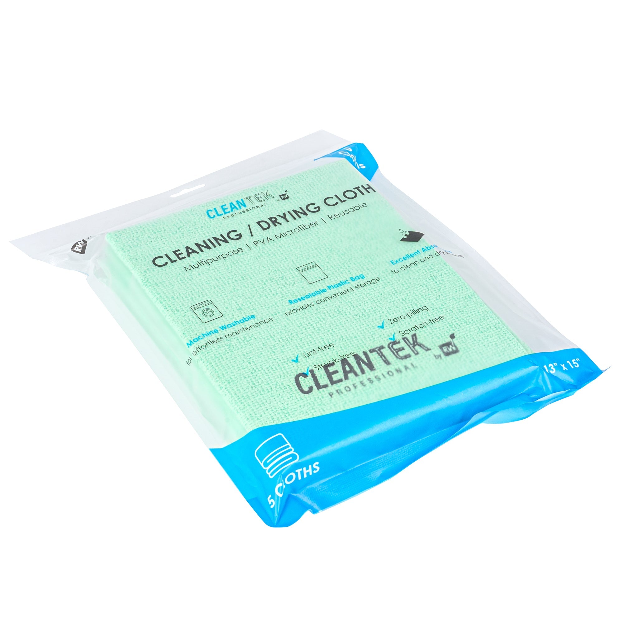 Clean Tek Professional Green Microfiber Cleaning / Drying Cloth - 13'' x 15'' - 100 count box
