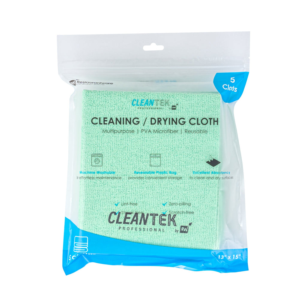 Clean Tek Professional Green Microfiber Cleaning / Drying Cloth - 13'' x 15'' - 100 count box