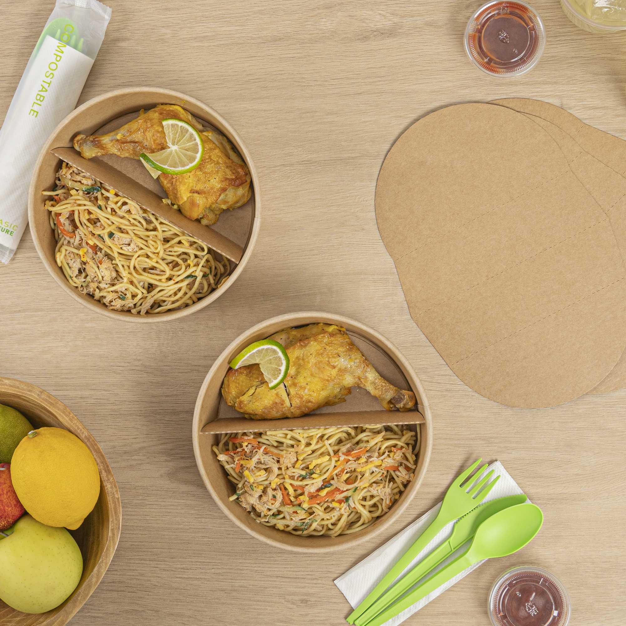 Bio Tek Kraft Paper 2-Compartment Insert - Fits 45 oz Containers - 200 count box