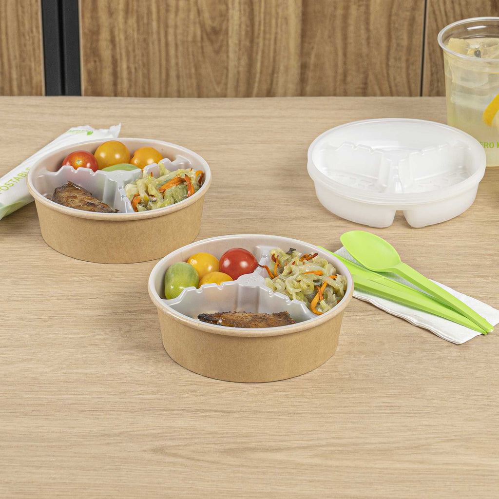 Bio Tek 12 oz White Plastic 3-Compartment Insert Tray - Fits 17-45 oz Containers - 200 count box