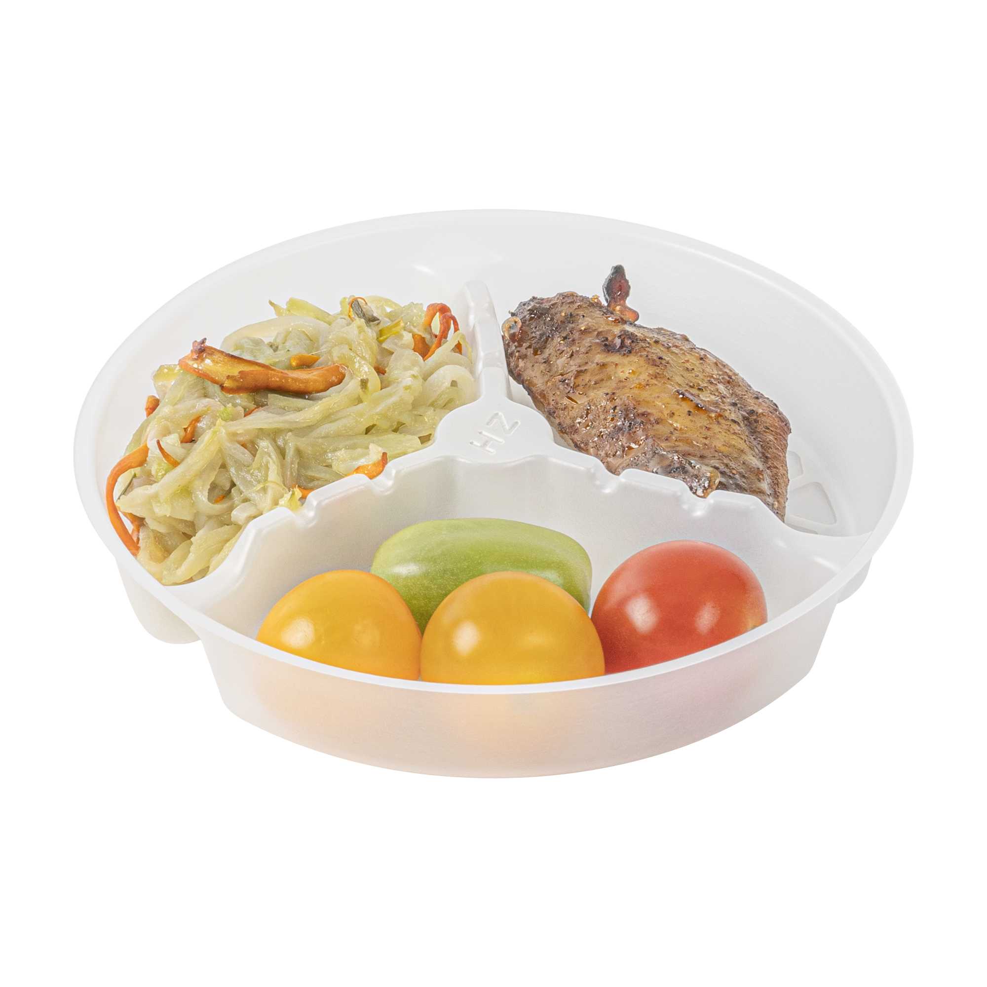 Bio Tek 12 oz White Plastic 3-Compartment Insert Tray - Fits 17-45 oz Containers - 200 count box