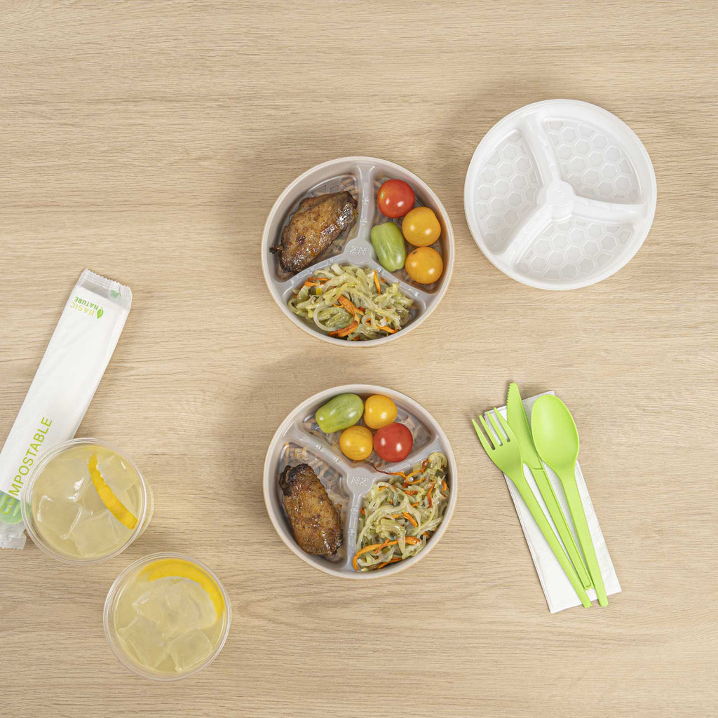 Bio Tek 12 oz White Plastic 3-Compartment Insert Tray - Fits 17-45 oz Containers - 200 count box