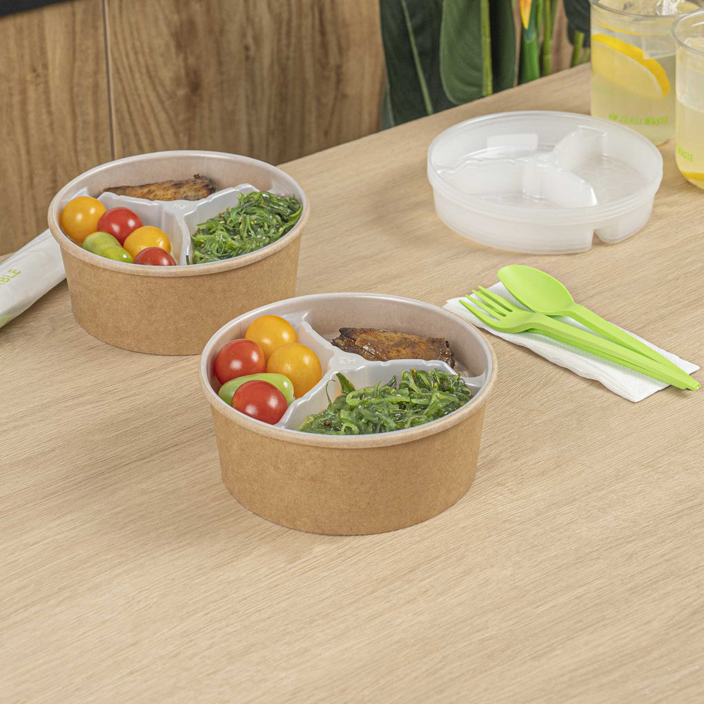 Bio Tek 15 oz White Plastic 3-Compartment Insert Tray - Fits 17-45 oz Containers - 200 count box