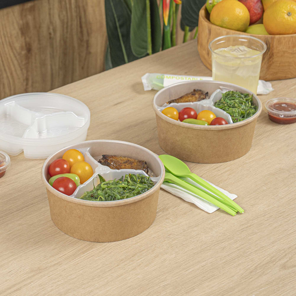 Bio Tek 15 oz White Plastic 3-Compartment Insert Tray - Fits 17-45 oz Containers - 200 count box