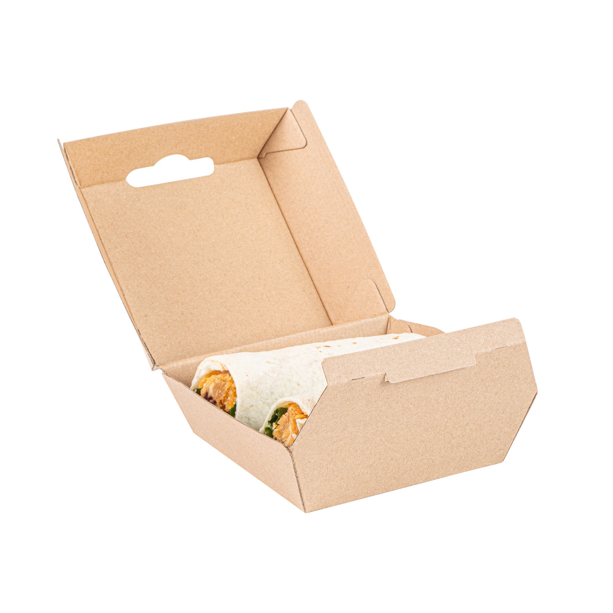 Bio Tek Square Kraft Paper Corrugated Clamshell Container - 4" x 4" x 2 3/4" - 100 count box
