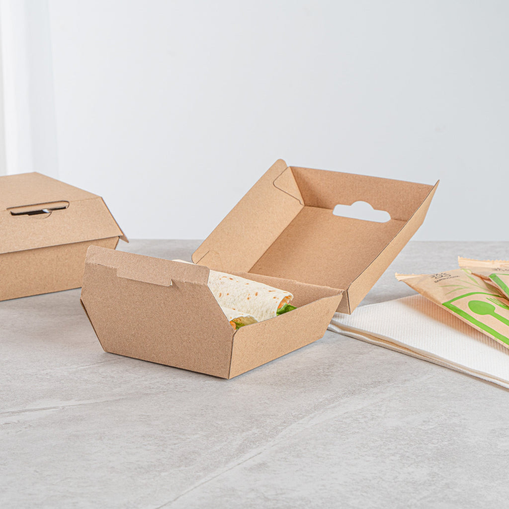 Bio Tek Square Kraft Paper Corrugated Clamshell Container - 4" x 4" x 2 3/4" - 100 count box