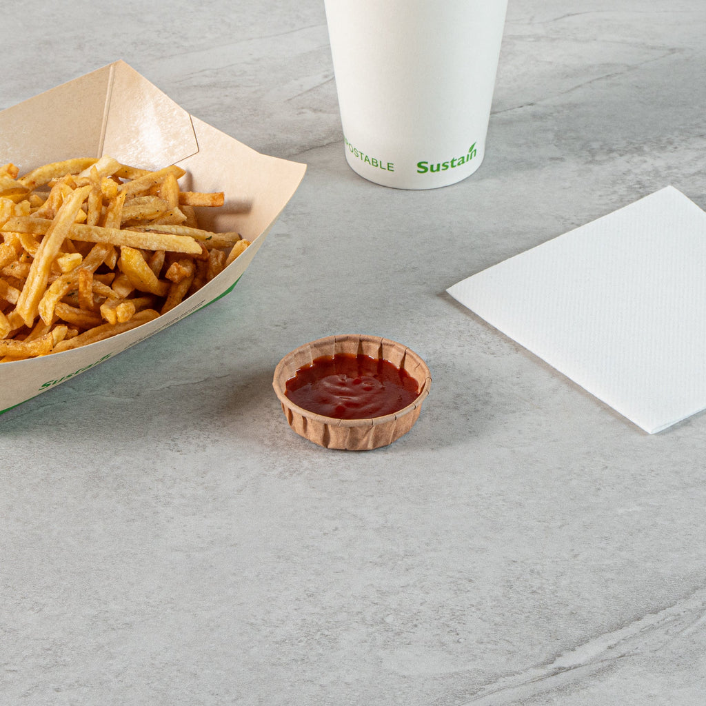 Sustain 1 oz Kraft Paper Squat Portion Cup - Compostable - 2000 count box