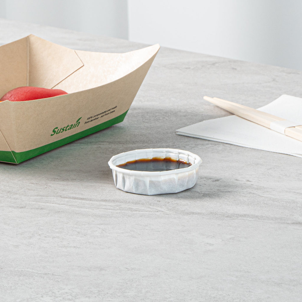Sustain 1 oz White Paper Squat Portion Cup - Compostable - 2000 count box