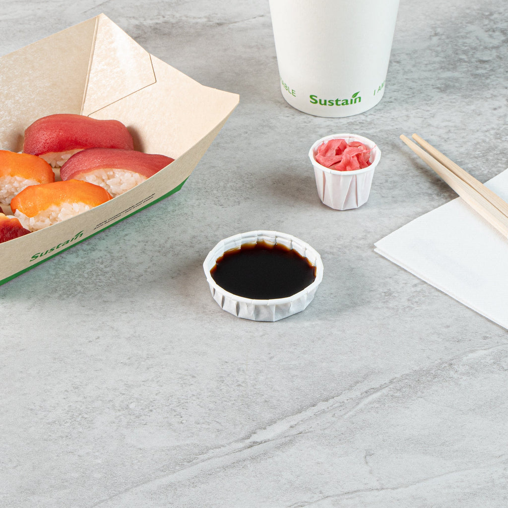 Sustain 1 oz White Paper Squat Portion Cup - Compostable - 2000 count box