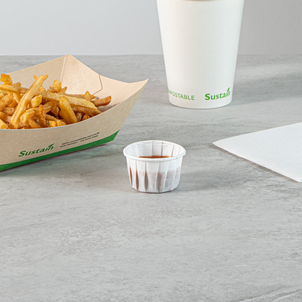 Sustain 1.5 oz White Paper Portion Cup - Compostable - 2000 count box
