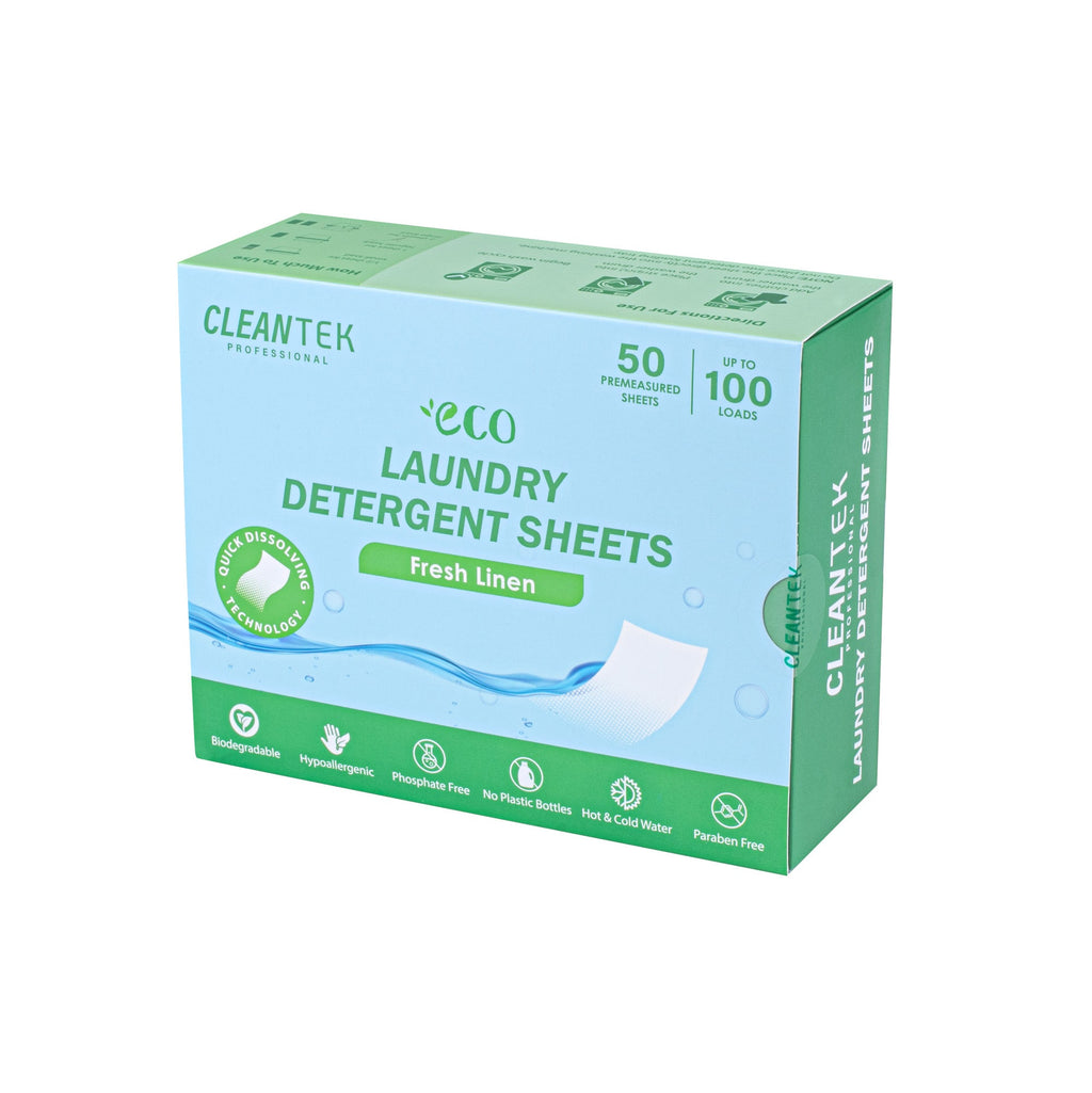 Clean Tek Professional Liquidless Laundry Detergent Sheet - Fresh Linen, Biodegradable, Hypoallergenic - 50 count box