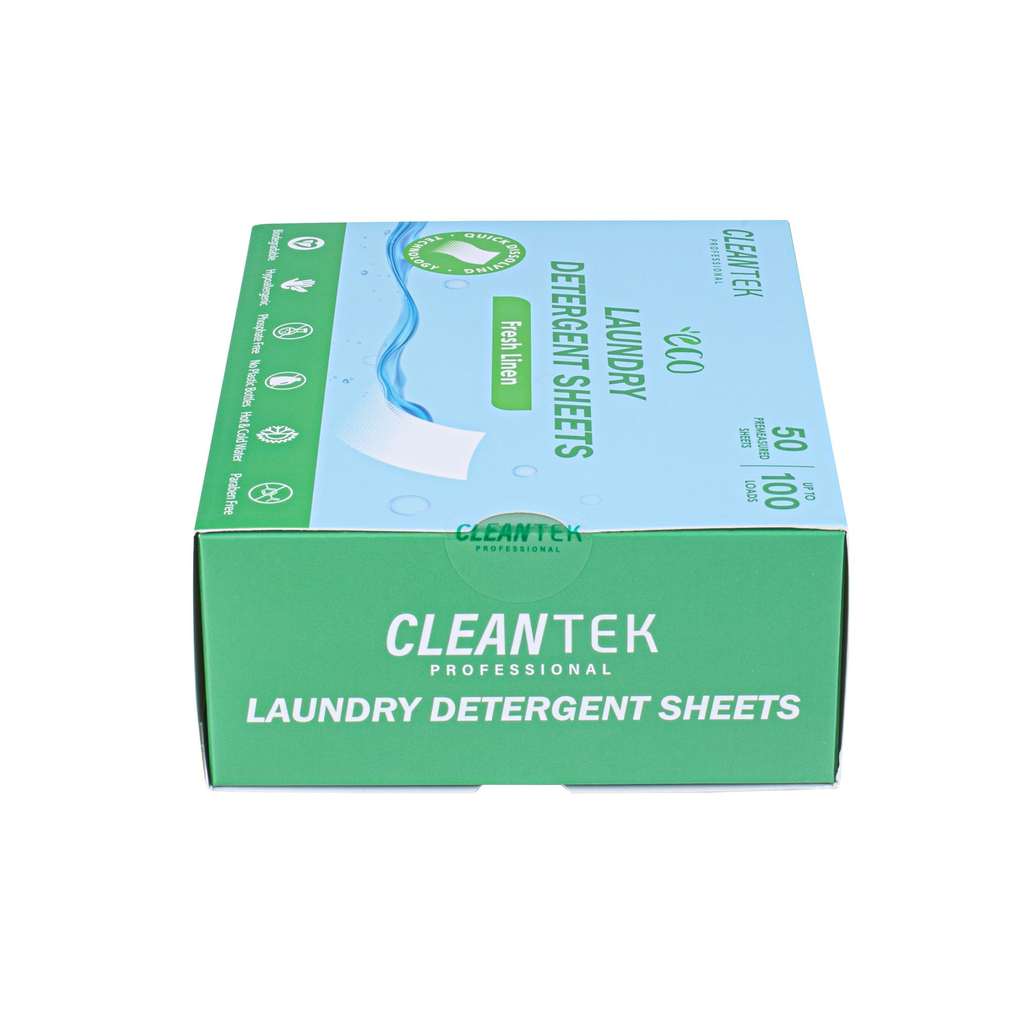 Clean Tek Professional Liquidless Laundry Detergent Sheet - Fresh Linen, Biodegradable, Hypoallergenic - 50 count box
