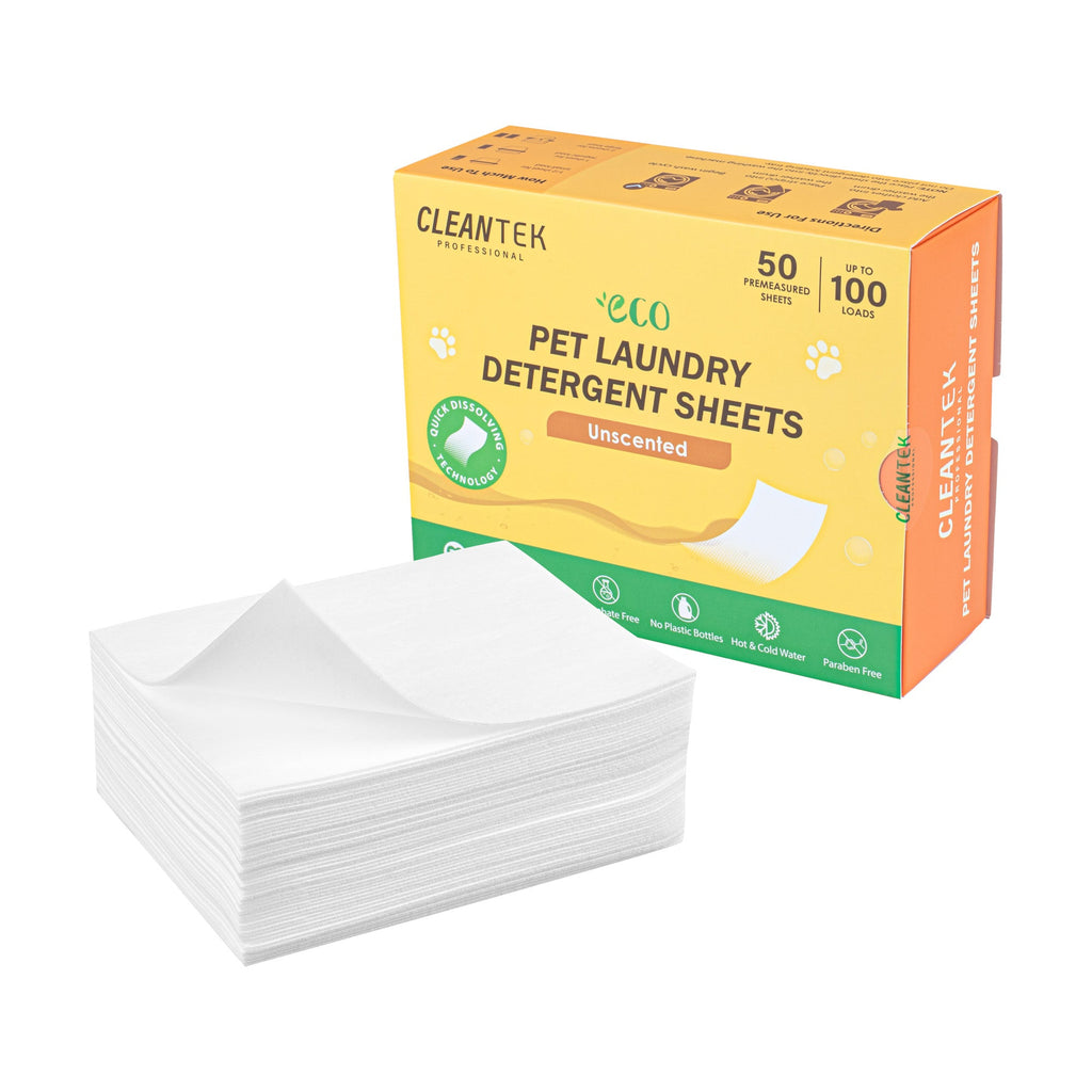 Clean Tek Professional Liquidless Pet Laundry Detergent Sheet - Unscented, Biodegradable, Hypoallergenic - 50 count box