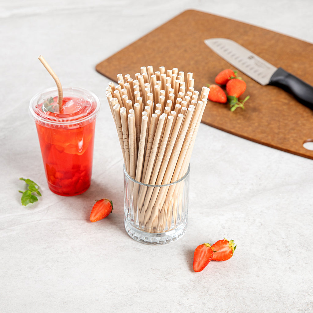 Basic Nature Kraft Paper Bendable Straw - Unwrapped, Biodegradable, 6 mm - 7 3/4" - 1000 count box