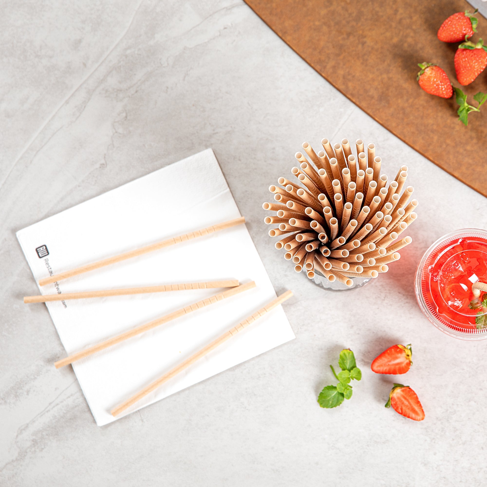 Basic Nature Kraft Paper Bendable Straw - Unwrapped, Biodegradable, 6 mm - 7 3/4" - 1000 count box