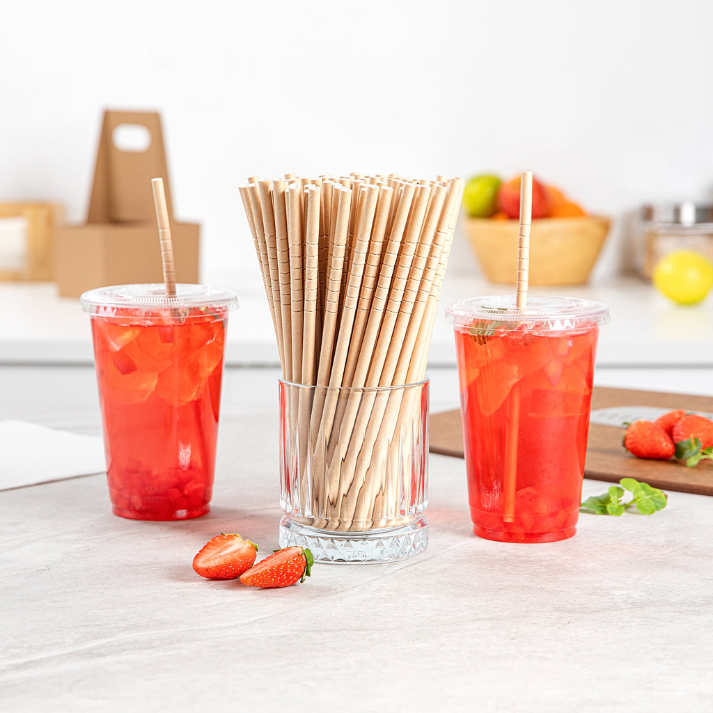 Basic Nature Kraft Paper Bendable Straw - Unwrapped, Biodegradable, 6 mm - 7 3/4" - 1000 count box