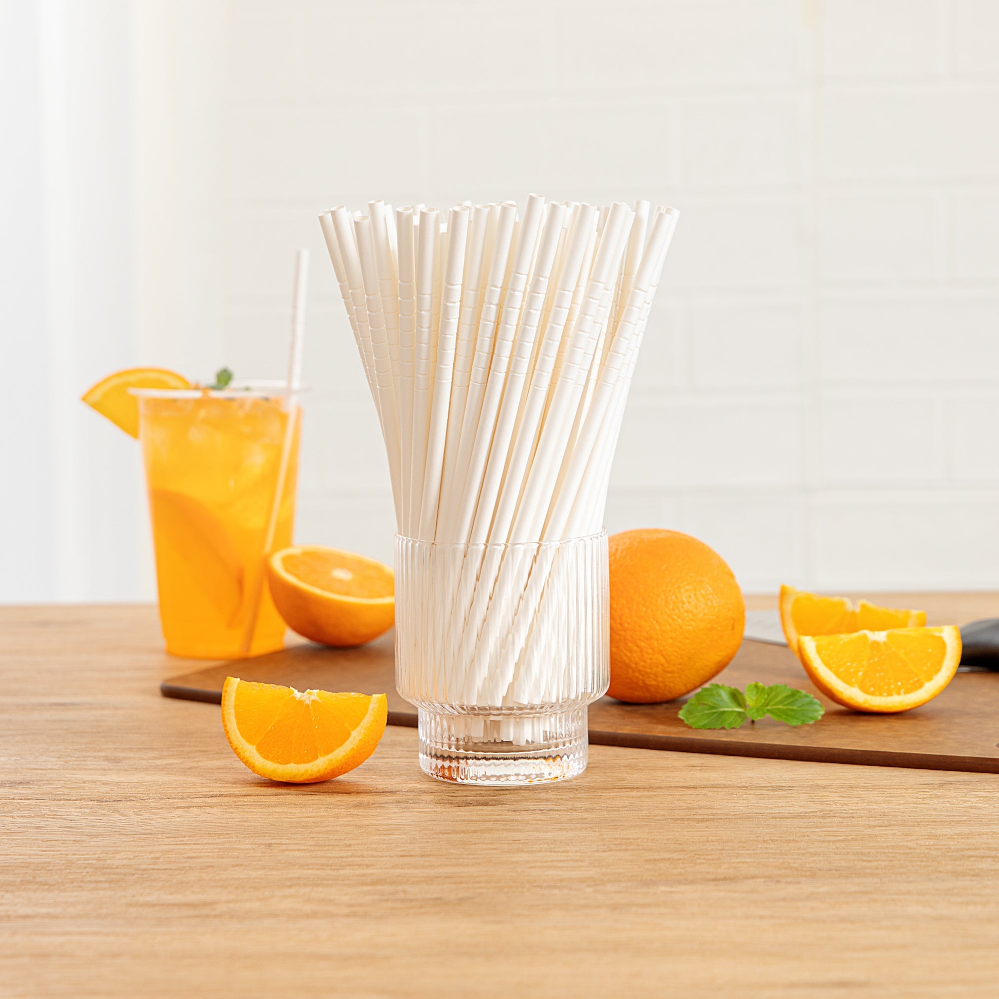 Basic Nature White Paper Bendable Straw - Unwrapped, Biodegradable, 6 mm - 7 3/4" - 1000 count box