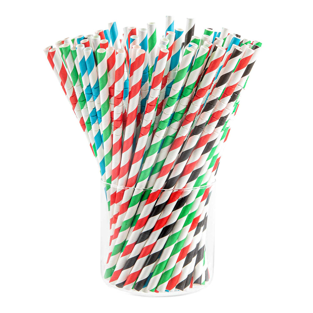 Basic Nature Assorted Paper Bendable Straw - Unwrapped, Biodegradable, 6 mm - 7 3/4" - 100 count box