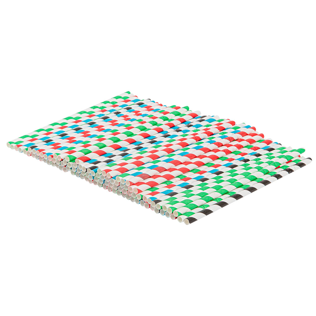 Basic Nature Assorted Paper Bendable Straw - Unwrapped, Biodegradable, 6 mm - 7 3/4" - 1000 count box