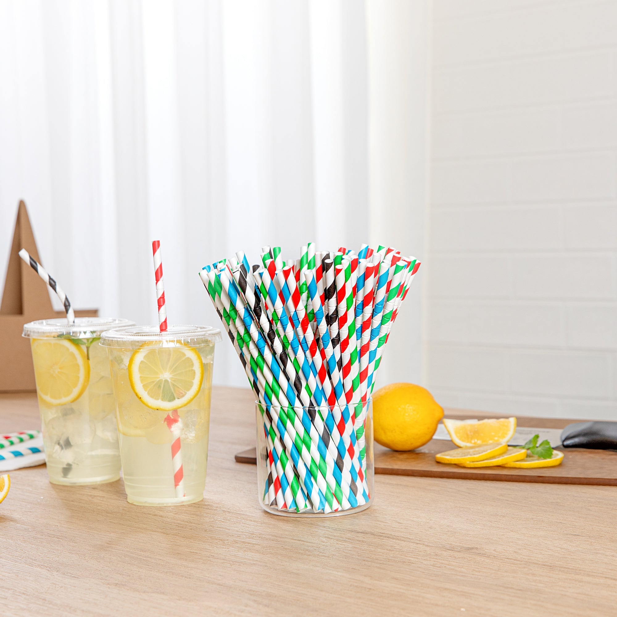 Basic Nature Assorted Paper Bendable Straw - Unwrapped, Biodegradable, 6 mm - 7 3/4" - 1000 count box