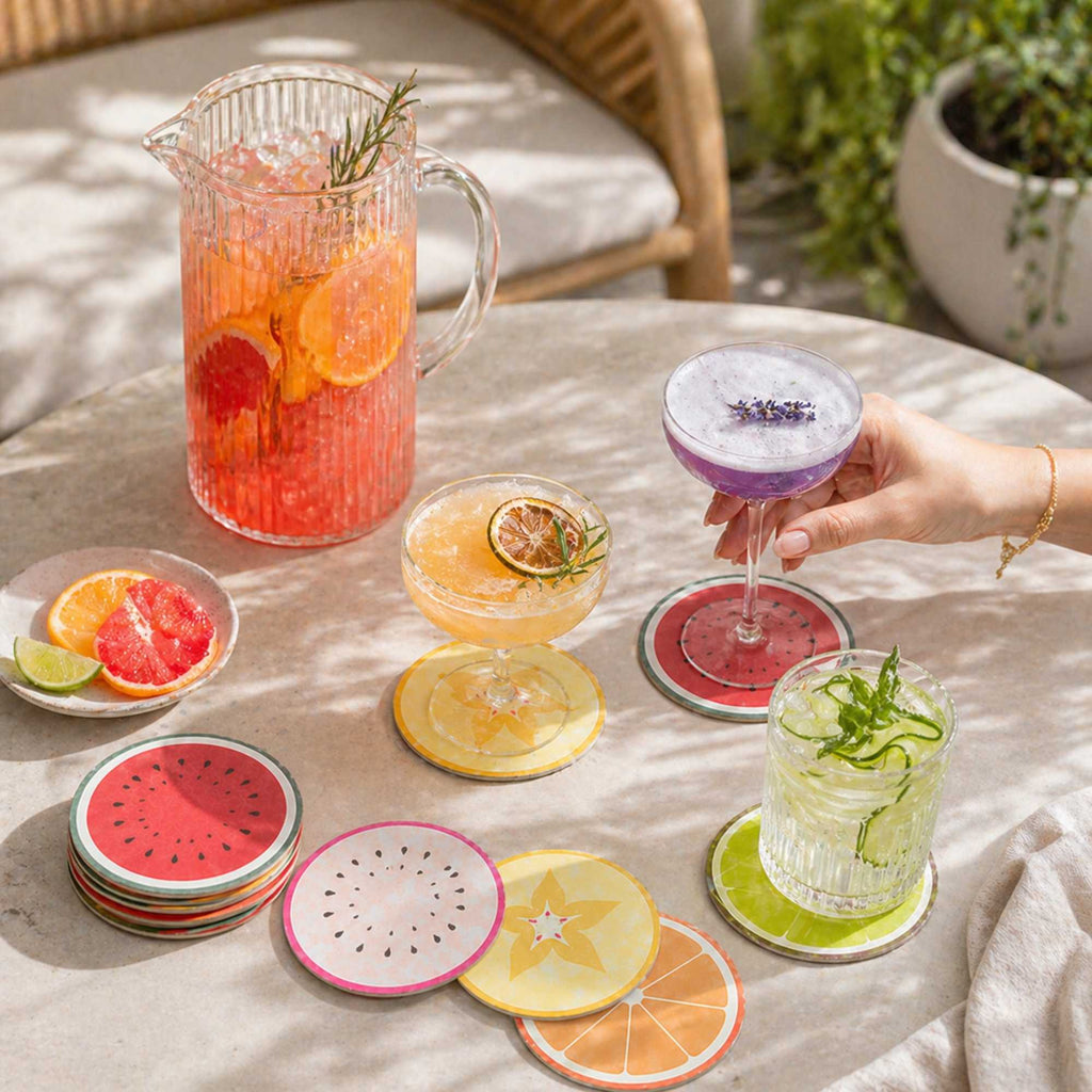 Bar Lux Round Fruit Paper Coaster - 6 Assorted Designs - 3 1/2" - 480 count box