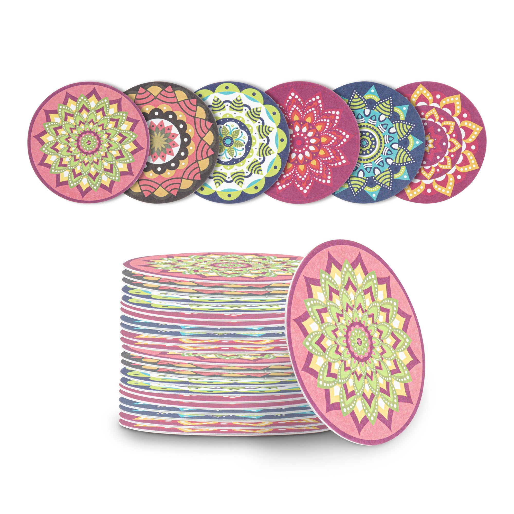 Bar Lux Round Floral Paper Coaster - 6 Assorted Designs - 4" - 48 count box