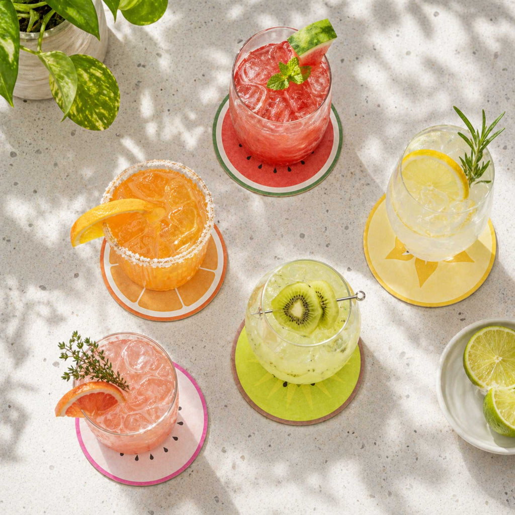 Bar Lux Round Fruit Paper Coaster - 6 Assorted Designs - 4" - 480 count box