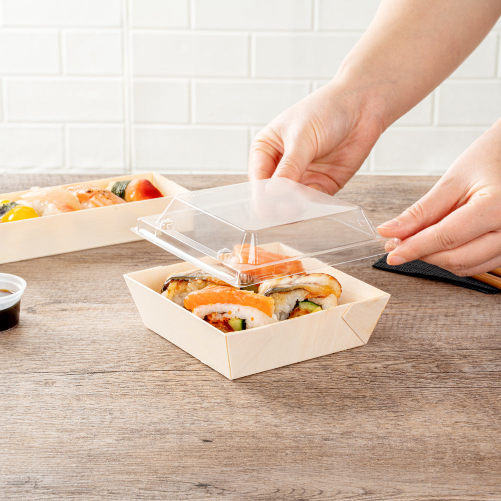 Taipei Clear Plastic Lid - Fits Square Poplar Flare Container - 100 count box