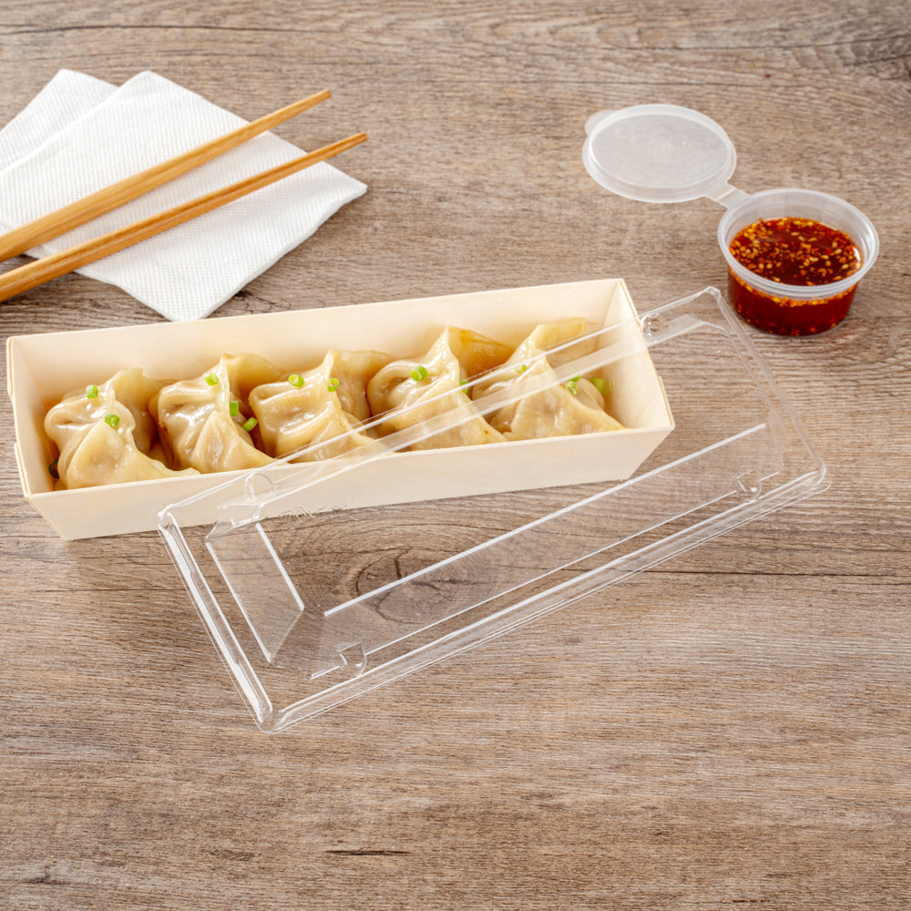 Taipei Clear Plastic Lid - Fits Rectangle Poplar Long Flare Container - 100 count box