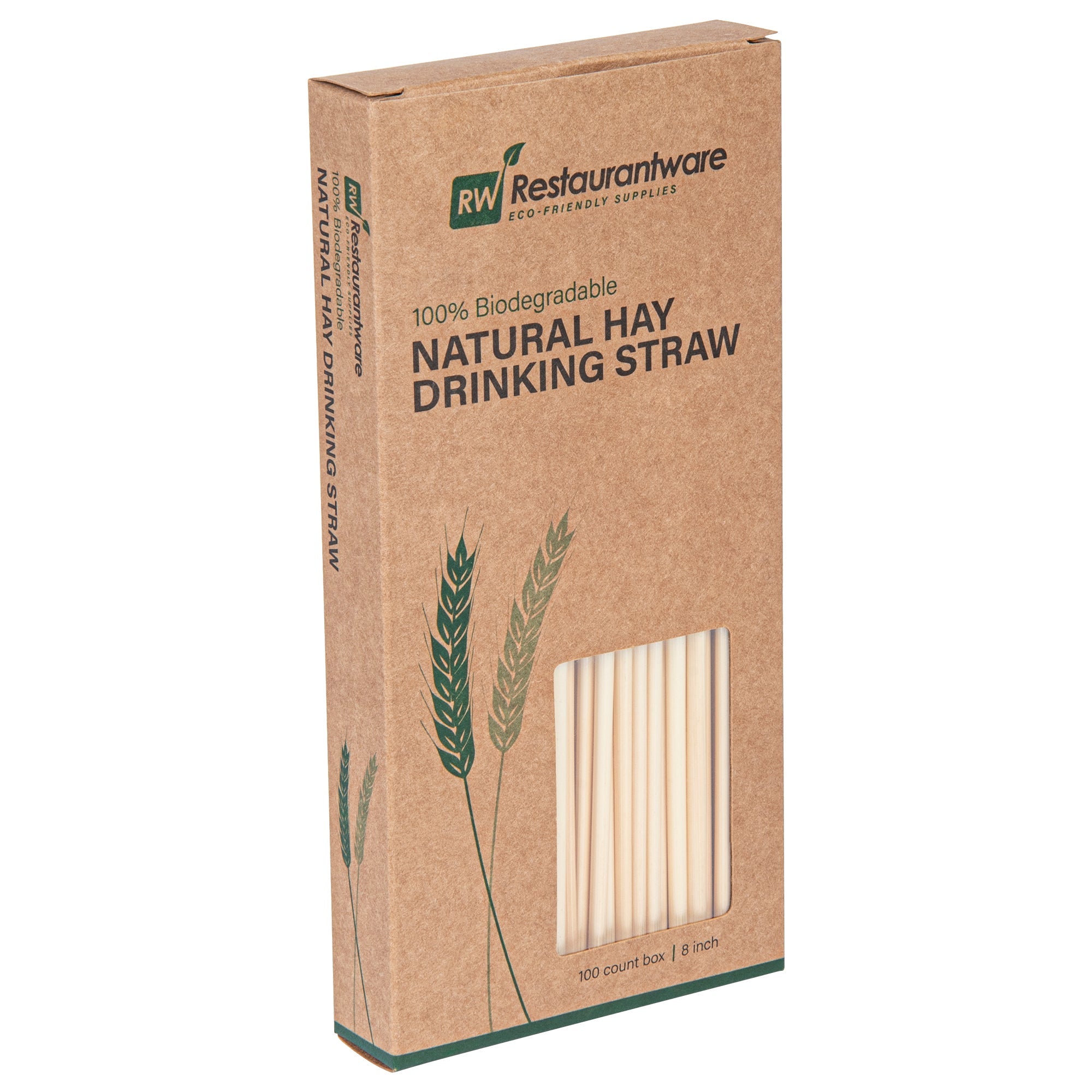 Bev Tek Natural Hay Drinking Straw - Biodegradable - 8" - 1000 count box