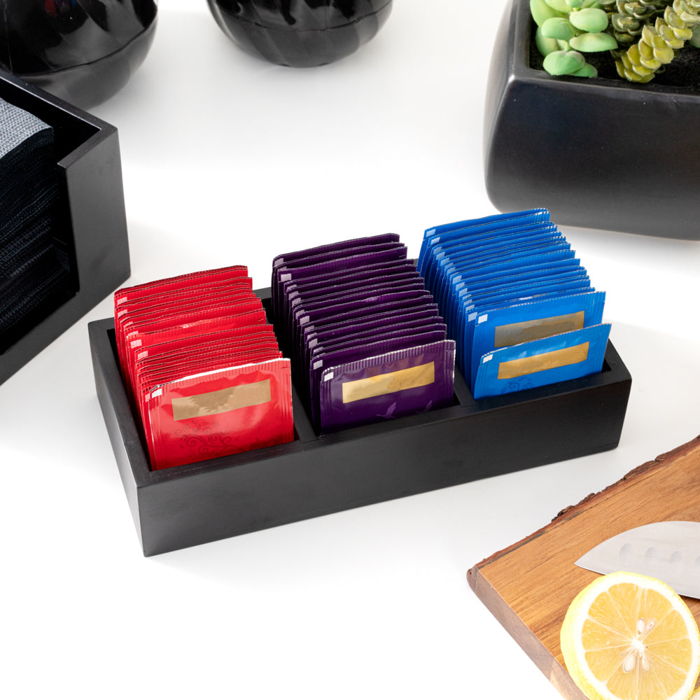 Restpresso Rectangle Black Bamboo Packet Organizer - 9 1/2" x 4 1/4" x 2" - 1 count box