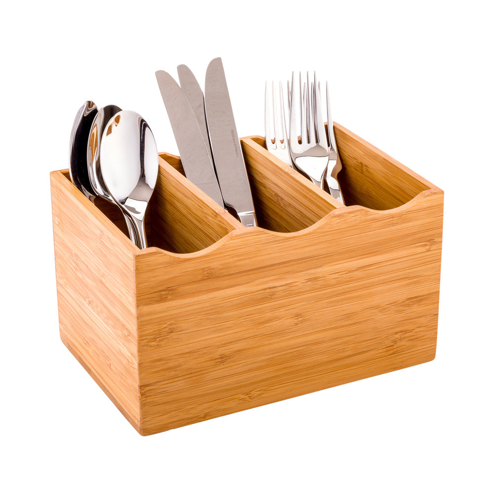 Eco Display Rectangle Natural Bamboo Flatware Display - 8 1/4" x 5 1/2" x 4 3/4" - 1 count box