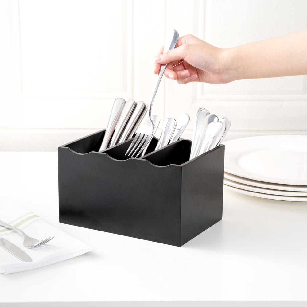 Eco Display Rectangle Black Bamboo Flatware Display - 8 1/4" x 5 1/2" x 4 3/4" - 1 count box