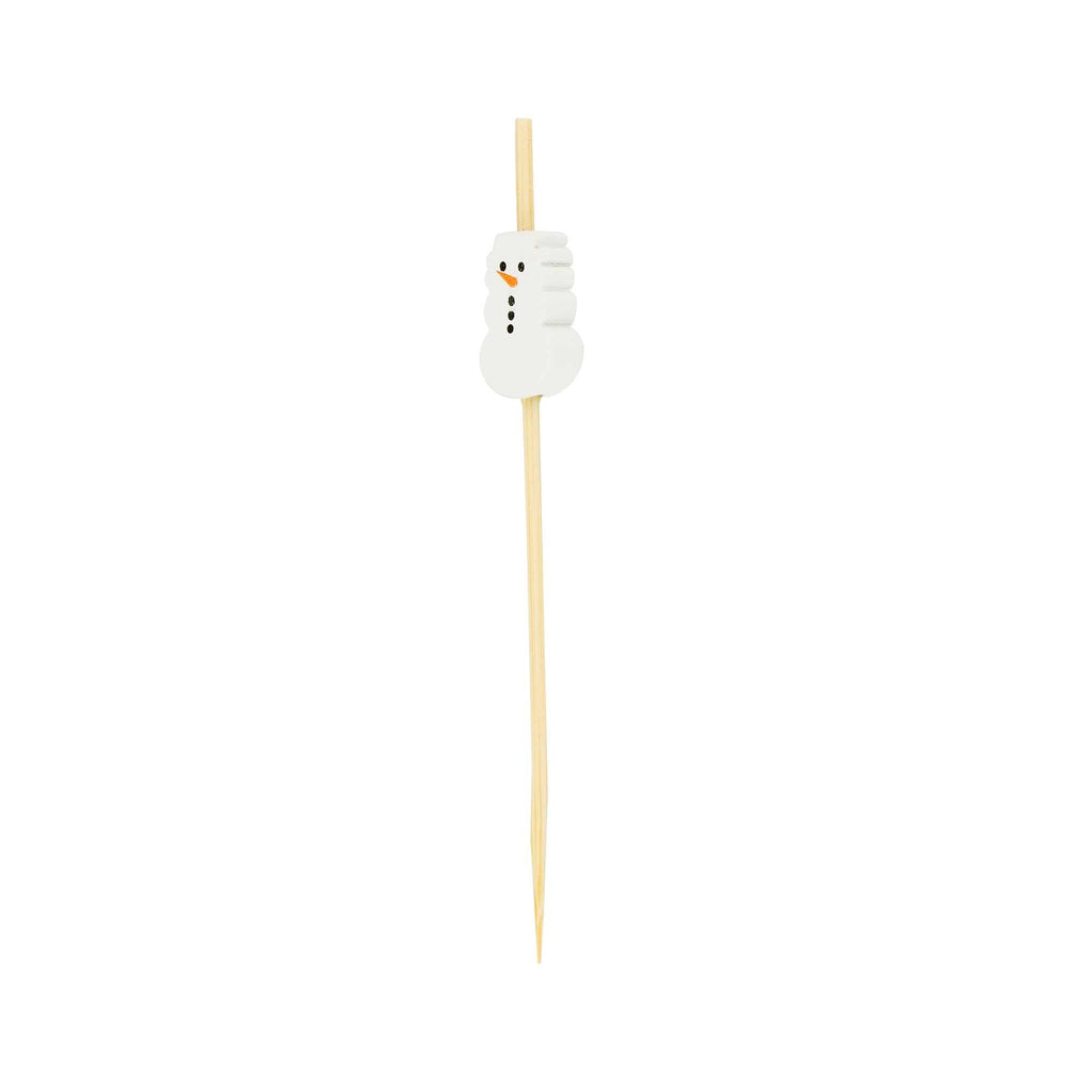 Pixy White Bamboo Snowman Pick - 3 1/2" - 100 count box