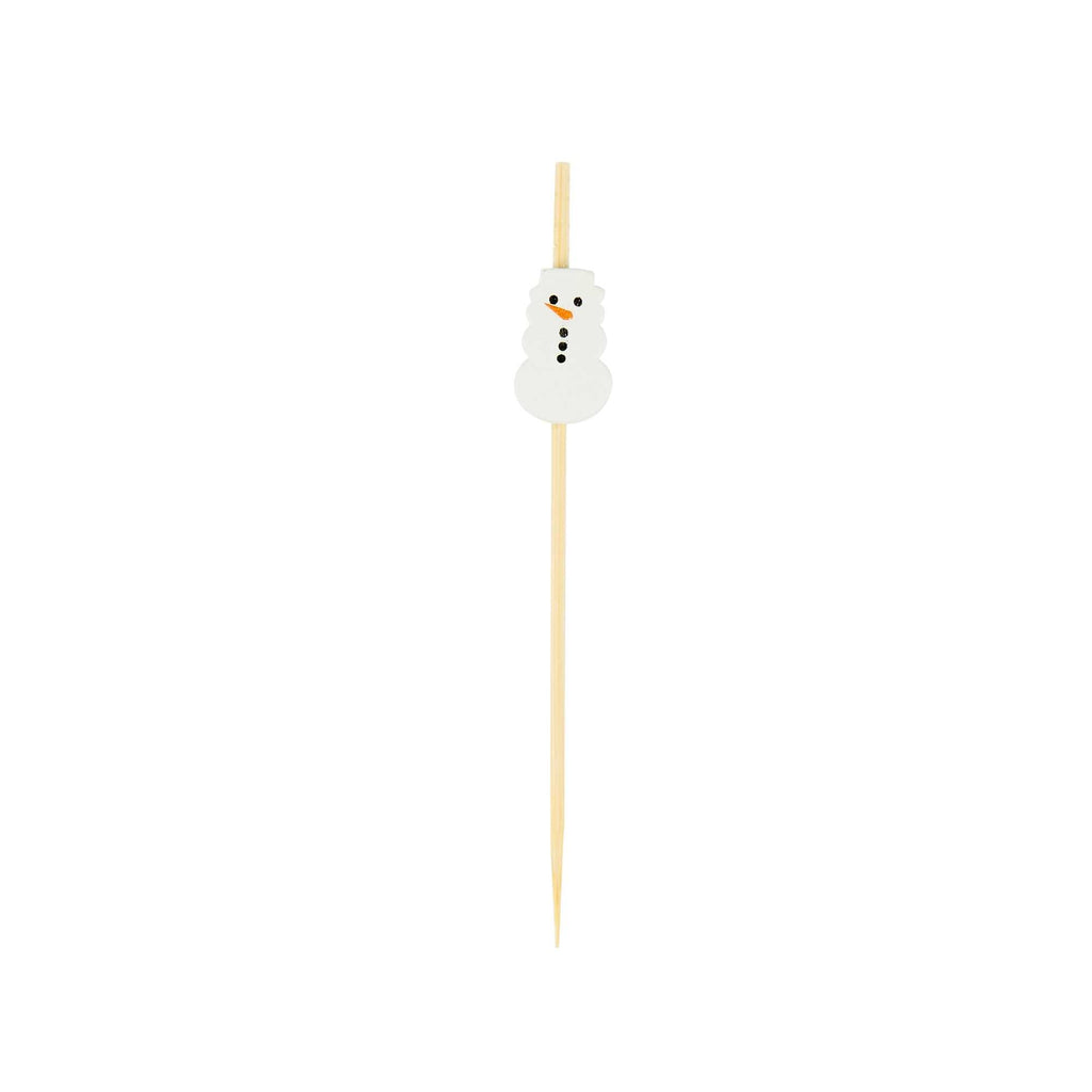 Pixy White Bamboo Snowman Pick - 3 1/2" - 1000 count box