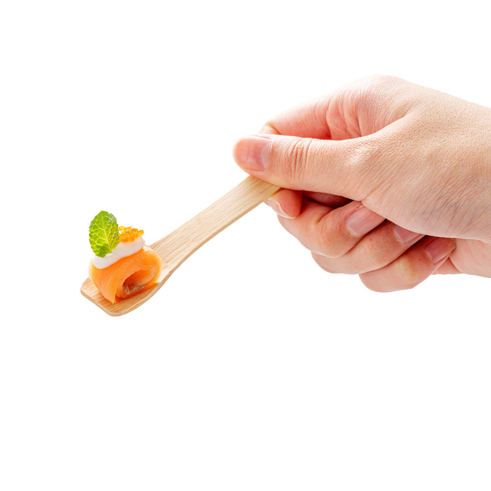 Eco Luxe Rounded Square Natural Bamboo Tasting Spoon - 3 1/2" - 1000 count box