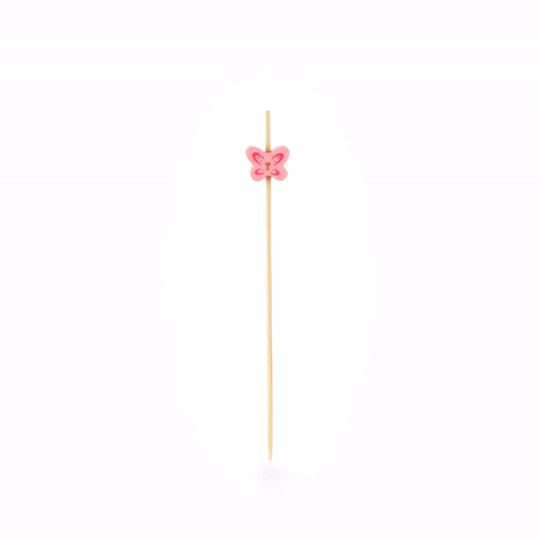 Pixy Pink Bamboo Butterfly Pick - 4 3/4" - 100 count box