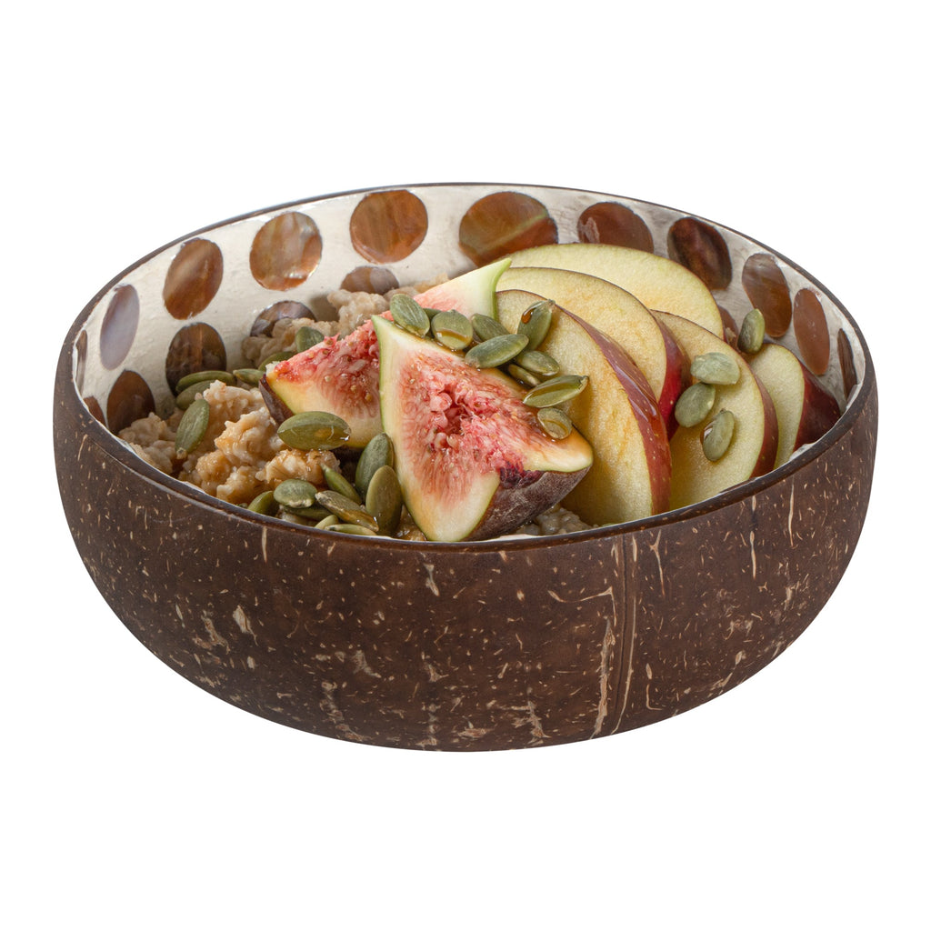 Coco Casa 16 oz White Handmade Circle Coconut Bowl - 10 count box