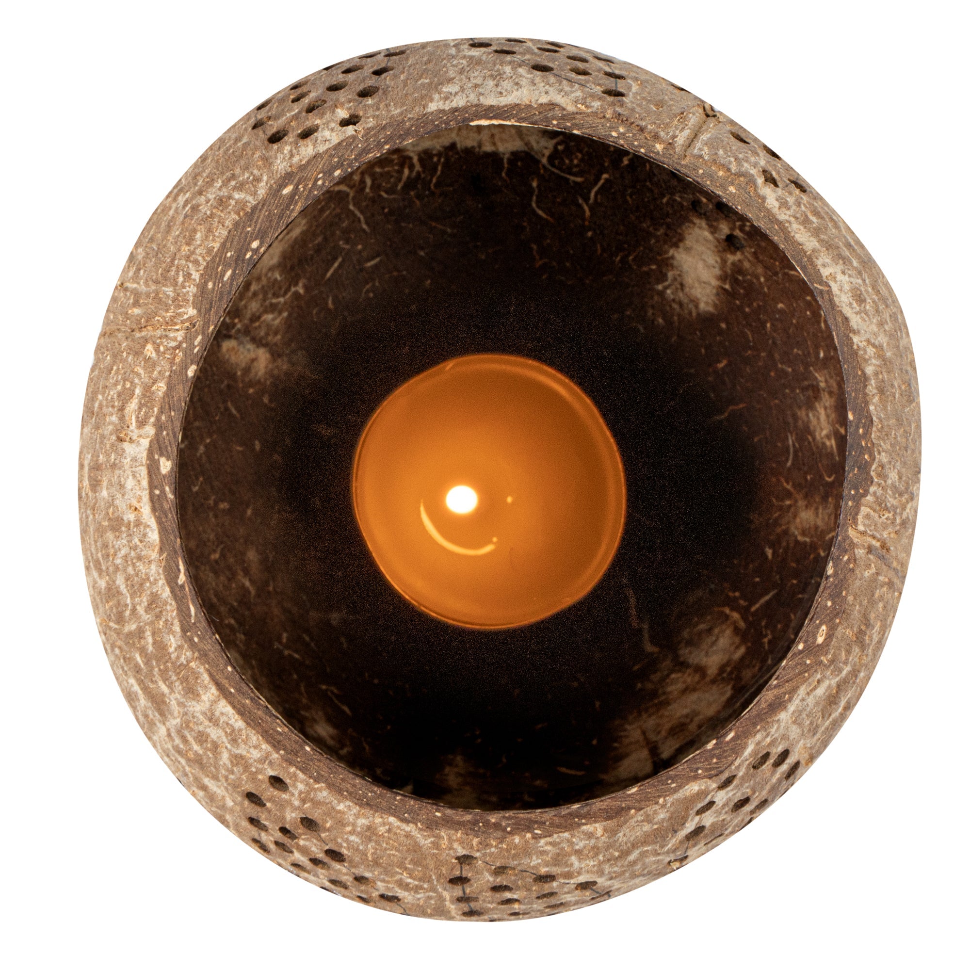 Coco Casa Brown Handmade Coconut Shell Candle Holder - Leaf Pattern - 4" x 4" x 3 1/4" - 1 count box