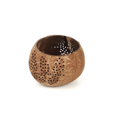 Coco Casa Brown Handmade Coconut Shell Candle Holder - Leaf Pattern - 4" x 4" x 3 1/4" - 1 count box