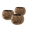 Coco Casa Brown Handmade Coconut Shell Candle Holder - Leaf Pattern - 4" x 4" x 3 1/4" - 10 count box
