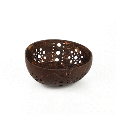 Coco Casa Brown Handmade Coconut Shell Candle Holder - Sun Pattern - 5" x 5" x 2" - 1 count box