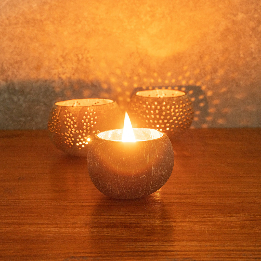 Coco Casa Handmade Coconut Shell Candle - Cinnamon - 4" x 4" x 2 3/4" - 10 count box