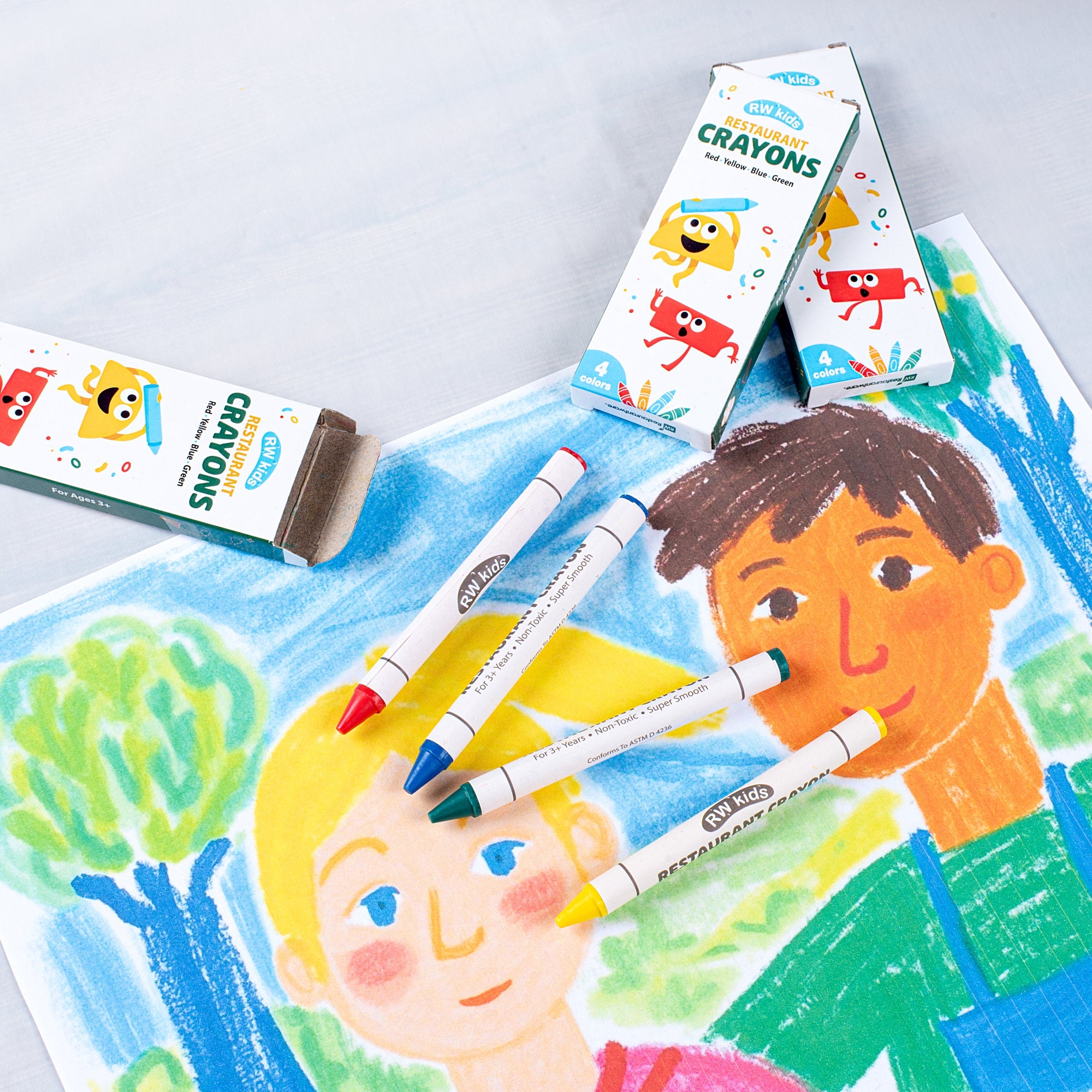 RW Kids Assorted Restaurant Crayons - 4 Pack, in Print Box - 1000 count box