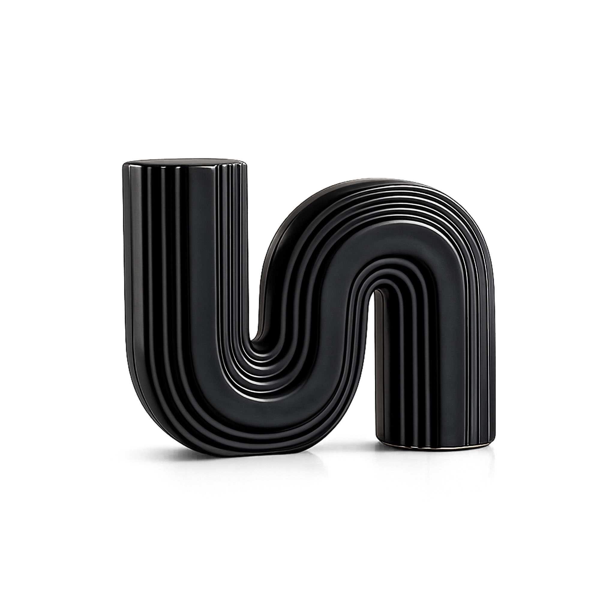 Table Art Black Ceramic S-Shaped Vase - 7 1/4'' x 2'' x 6'' - 1 count box