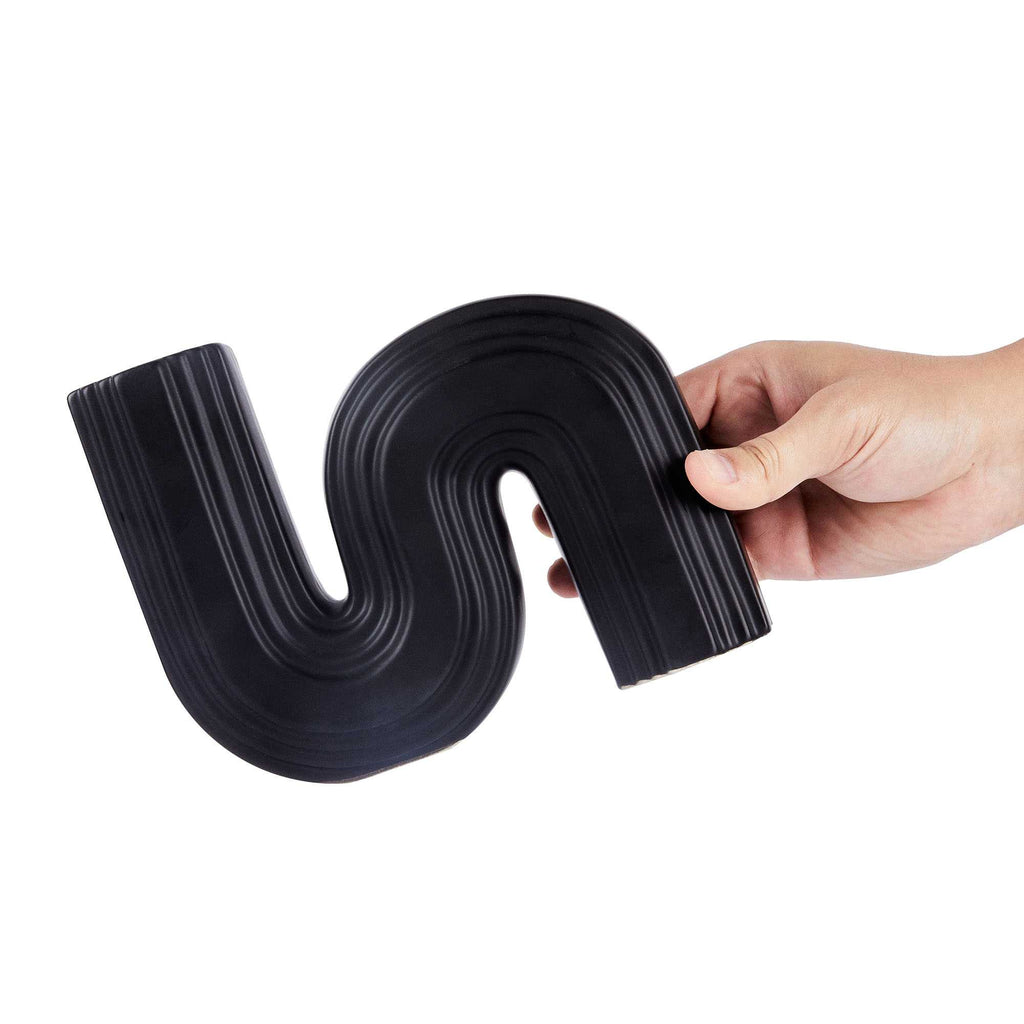 Table Art Black Ceramic S-Shaped Vase - 7 1/4'' x 2'' x 6'' - 1 count box