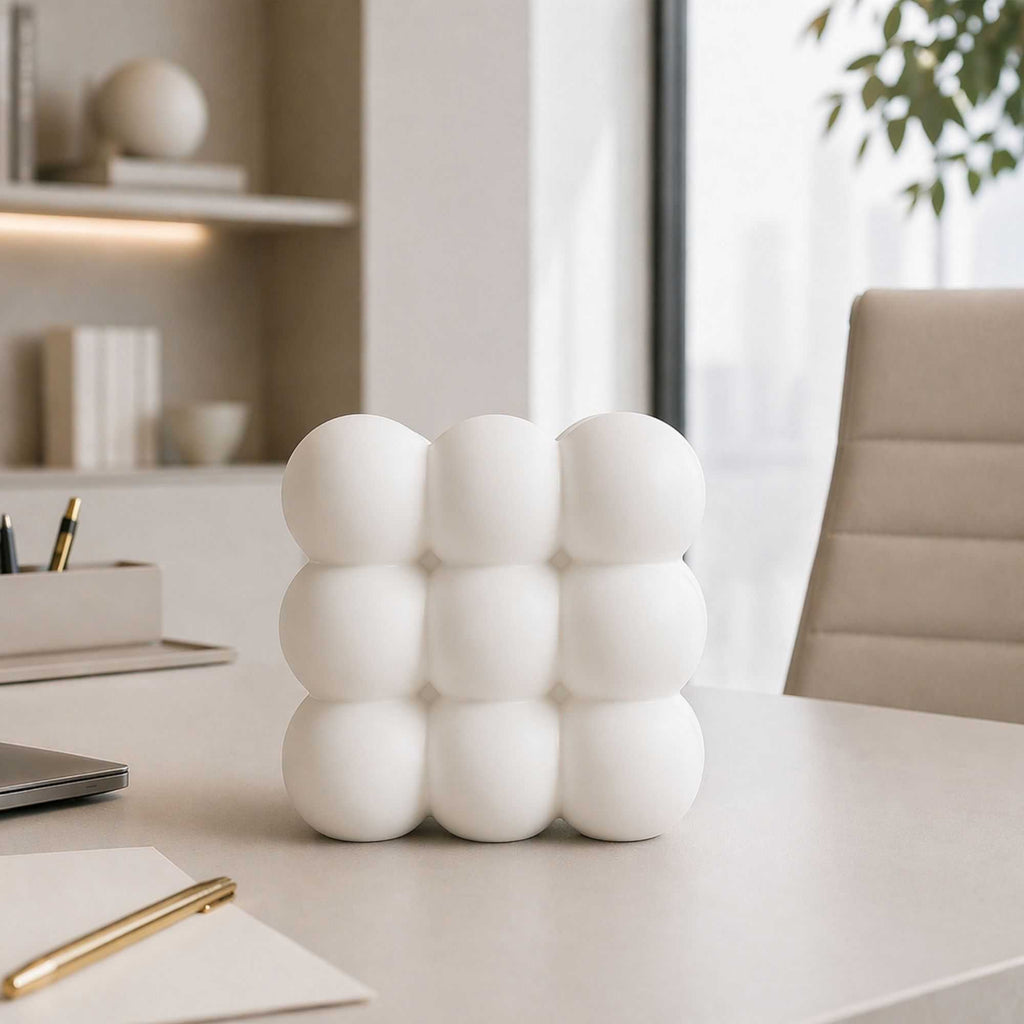 Table Art White Ceramic Bubble Cube Vase - 4 1/2'' x 4 1/2'' x 4 1/4'' - 1 count box