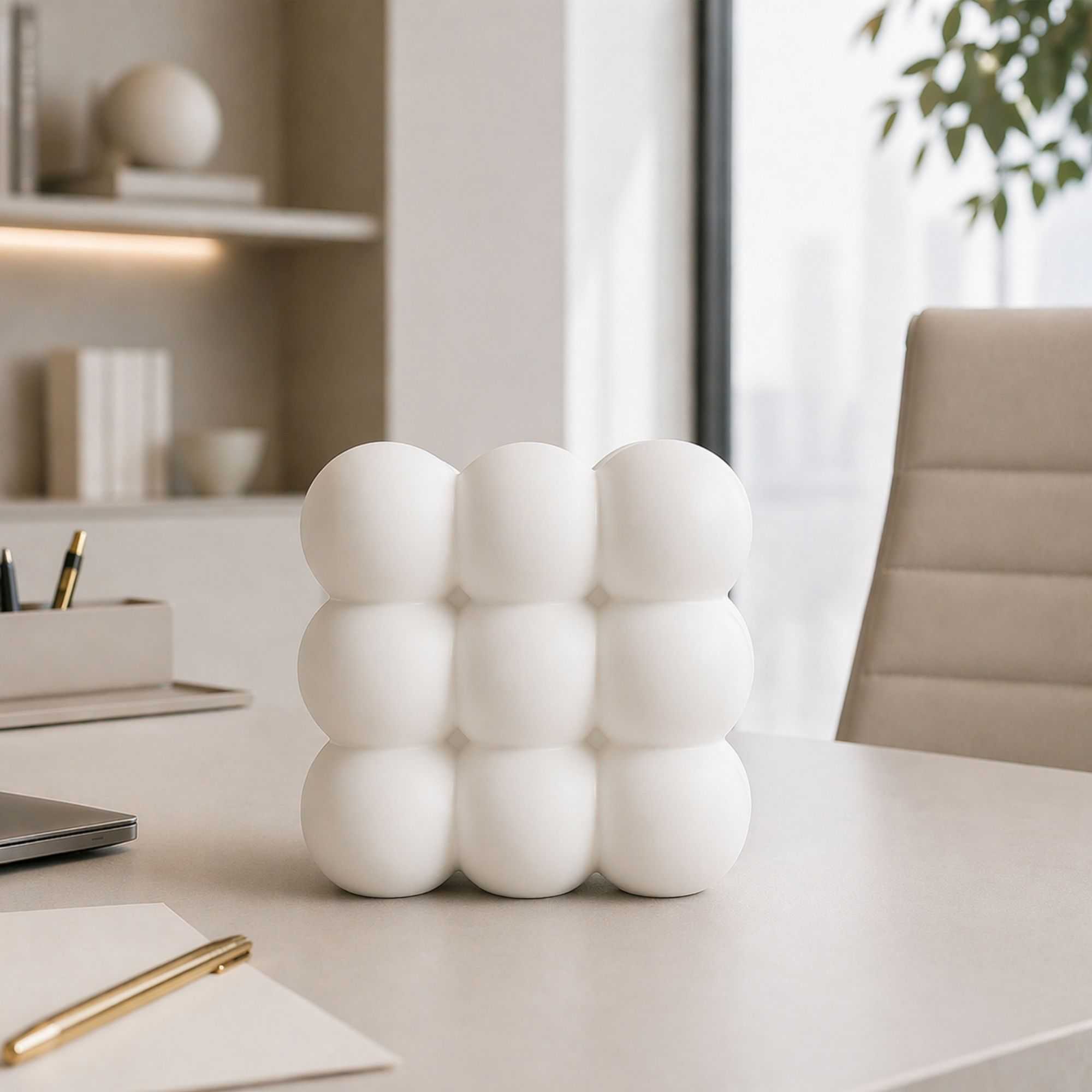 Table Art White Ceramic Bubble Cube Vase - 4 1/2'' x 4 1/2'' x 4 1/4'' - 1 count box