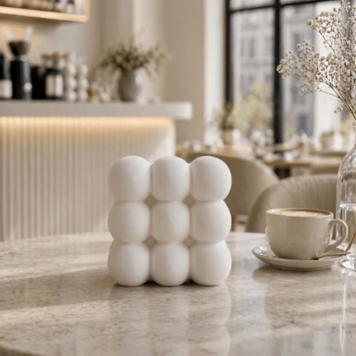 Table Art White Ceramic Bubble Cube Vase - 4 1/2'' x 4 1/2'' x 4 1/4'' - 1 count box