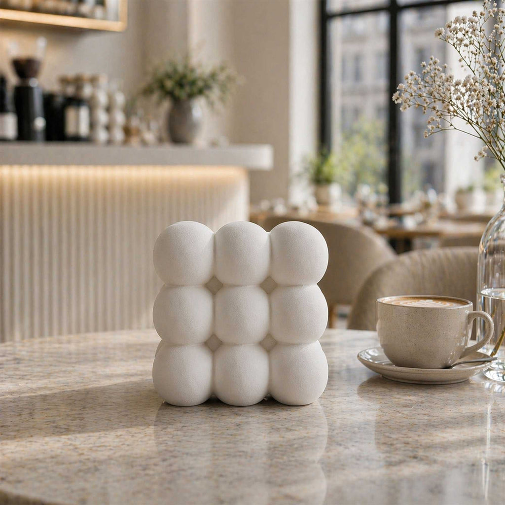 Table Art White Ceramic Bubble Cube Vase - 4 1/2'' x 4 1/2'' x 4 1/4'' - 1 count box